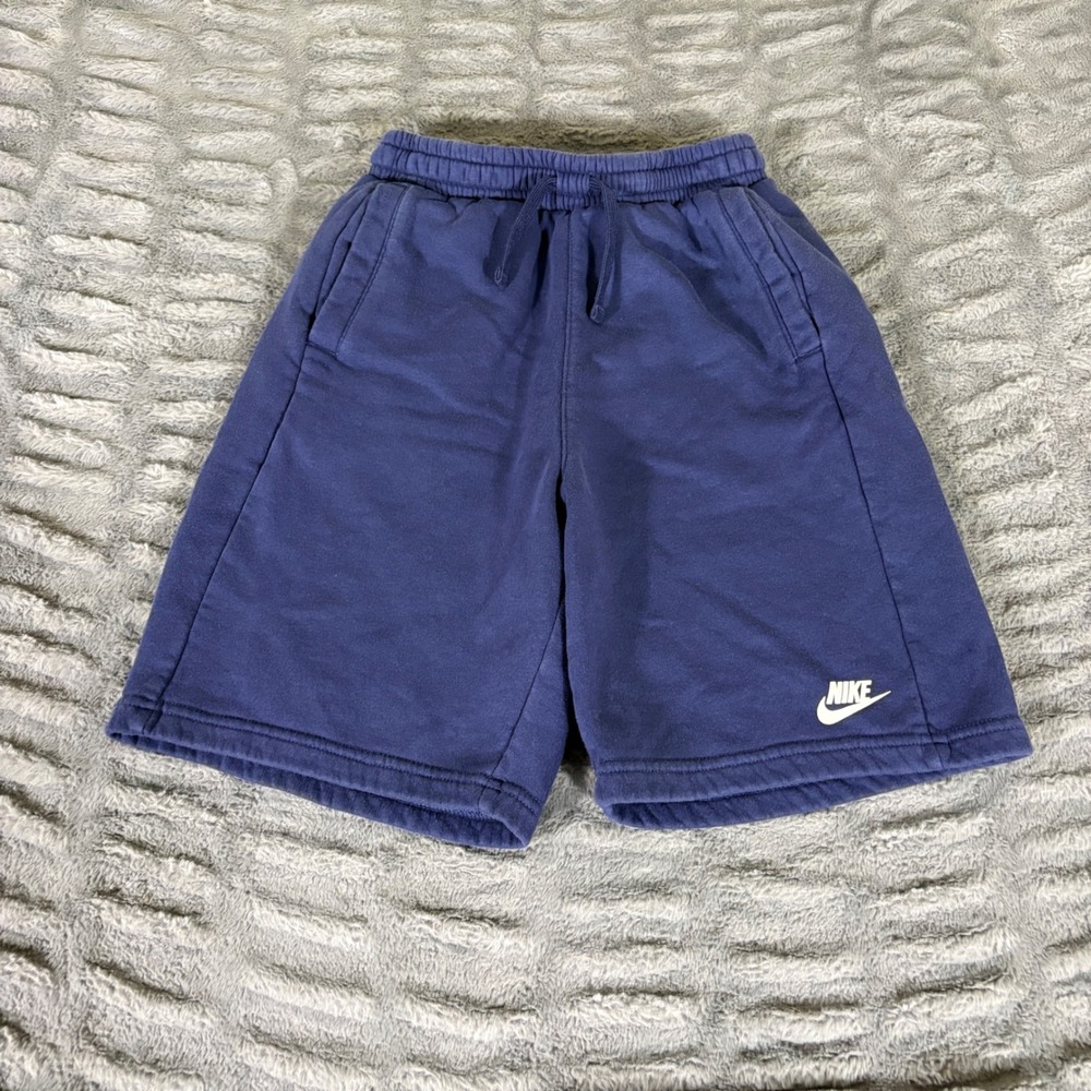 Nike Kids Navy Blue Fleece Sweat Shorts XL Elastic Waist Drawstring AR978
